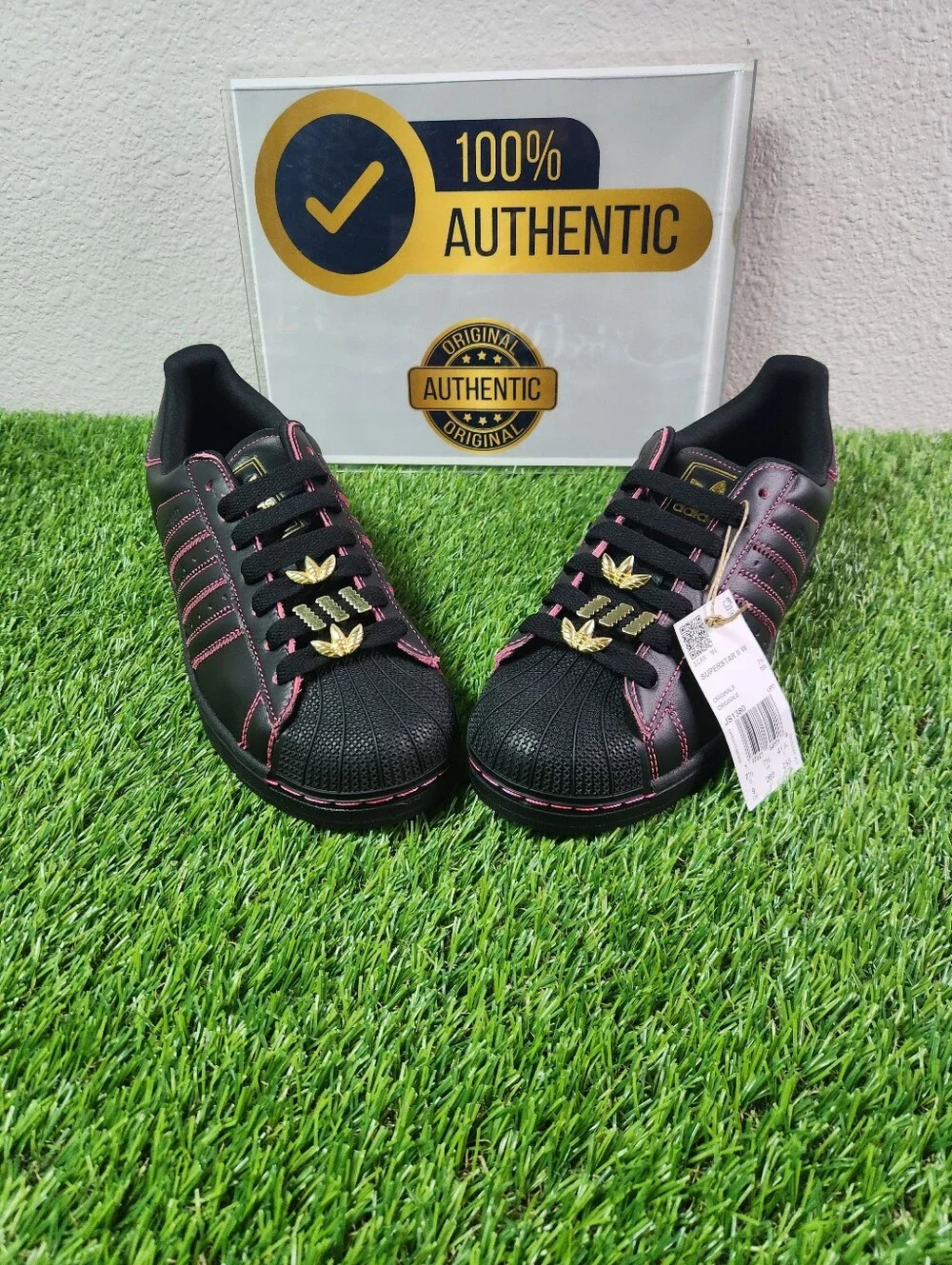 Adidas Superstar II W Black Pink Gold Shell Toe Shoes Women's 9 JS1380 NEW